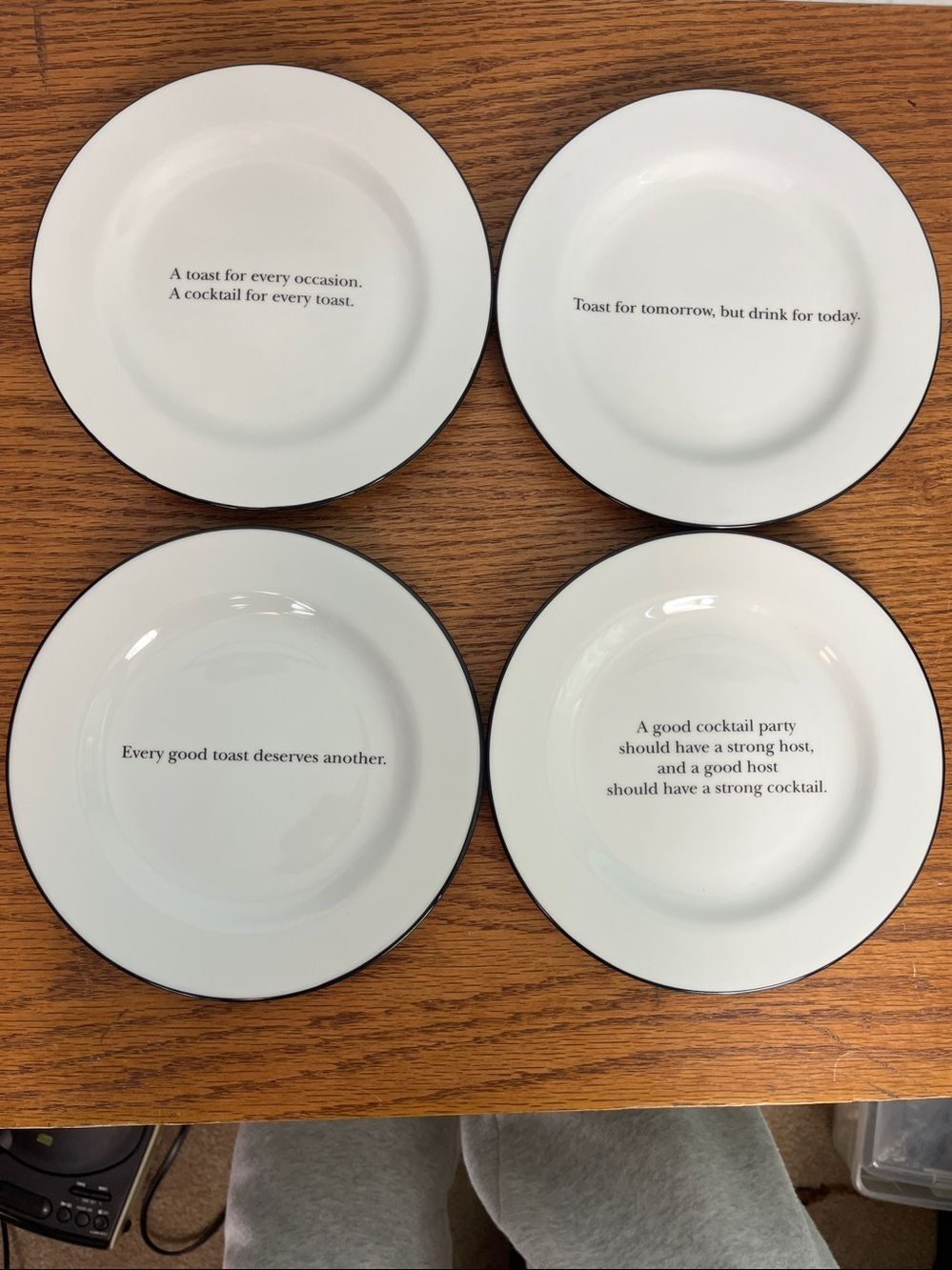 POTTERY BARN Cocktail Quotes Set of 4 Plates Appetizer Salad Dessert